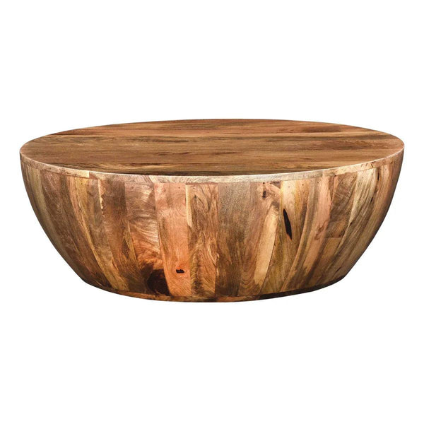 Arthur 36 Inch Farmhouse Style Handcrafted Mango Wood Round Drum Shape Coffee Table - Gifts for You 'n Me