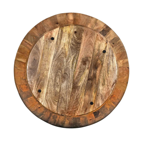 Arthur 36 Inch Farmhouse Style Handcrafted Mango Wood Round Drum Shape Coffee Table - Gifts for You 'n Me
