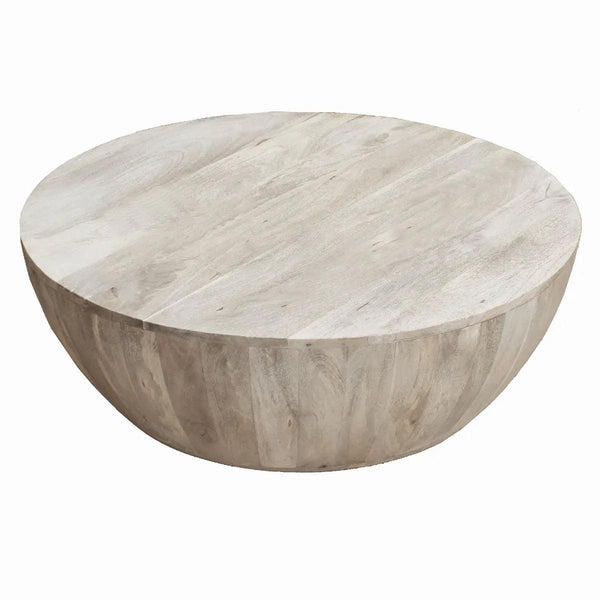 Arthur 12 Inch Round Mango Wood Coffee Table, Subtle Grains, Distressed White - UPT-32181 - Gifts for You 'n Me