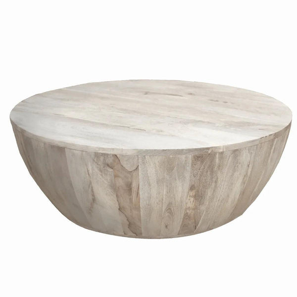 Arthur 12 Inch Round Mango Wood Coffee Table, Subtle Grains, Distressed White - UPT-32181 - Gifts for You 'n Me