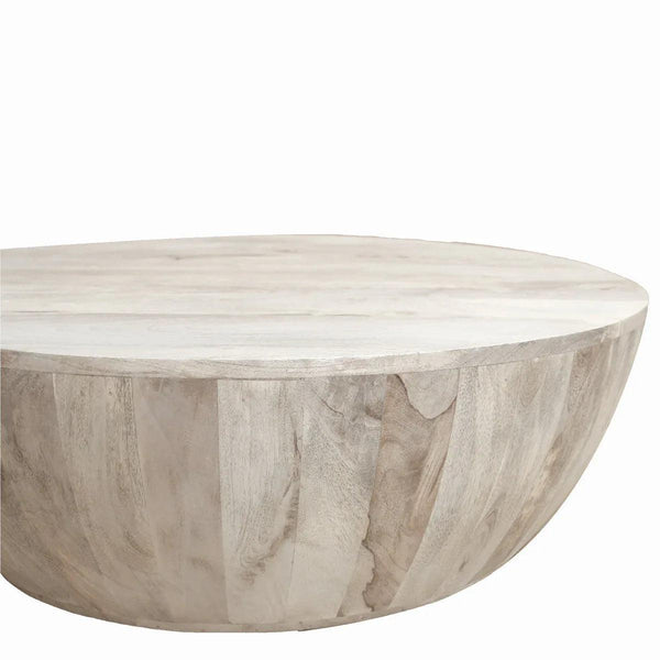 Arthur 12 Inch Round Mango Wood Coffee Table, Subtle Grains, Distressed White - UPT-32181 - Gifts for You 'n Me