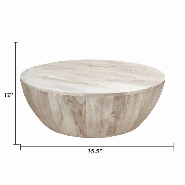 Arthur 12 Inch Round Mango Wood Coffee Table, Subtle Grains, Distressed White - UPT-32181 - Gifts for You 'n Me