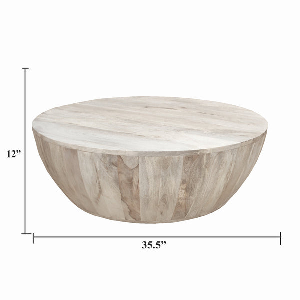 Arthur 12 Inch Round Mango Wood Coffee Table, Subtle Grains, Distressed White - UPT-32181