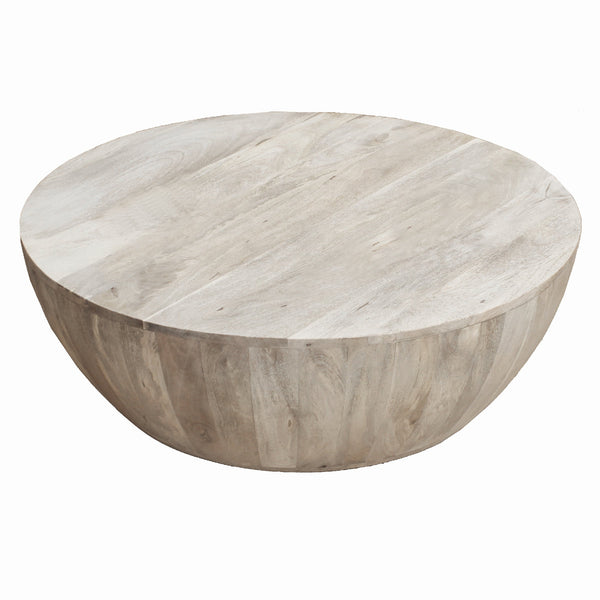 Arthur 12 Inch Round Mango Wood Coffee Table, Subtle Grains, Distressed White - UPT-32181