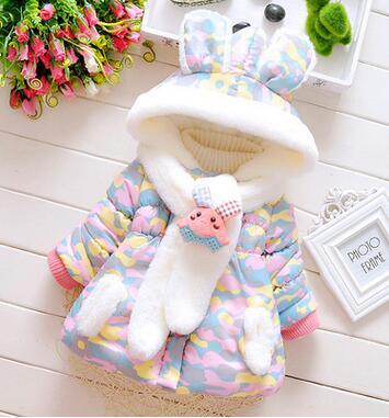 Modern Children's Winter Cartoon Cute Rabbit Infant Outerwear Hooded Baby Girls Jackets For Girls