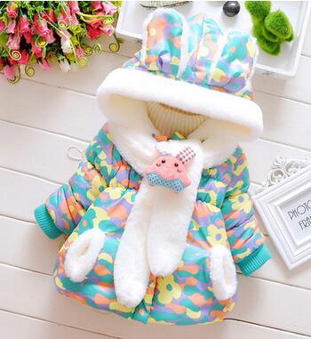 Modern Children's Winter Cartoon Cute Rabbit Infant Outerwear Hooded Baby Girls Jackets For Girls