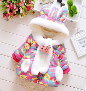 Modern Children's Winter Cartoon Cute Rabbit Infant Outerwear Hooded Baby Girls Jackets For Girls