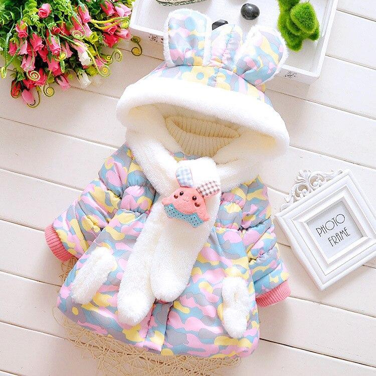 Modern Children's Winter Cartoon Cute Rabbit Infant Outerwear Hooded Baby Girls Jackets For Girls