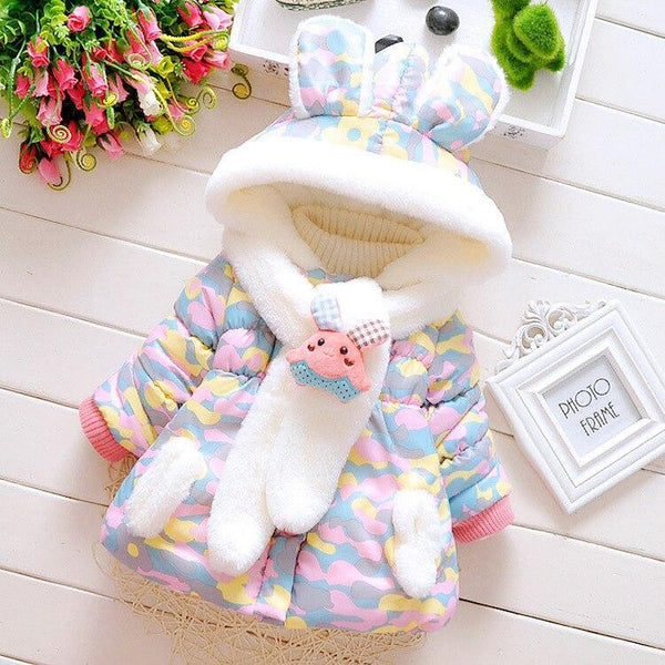 Modern Children's Winter Cartoon Cute Rabbit Infant Outerwear Hooded Baby Girls Jackets For Girls