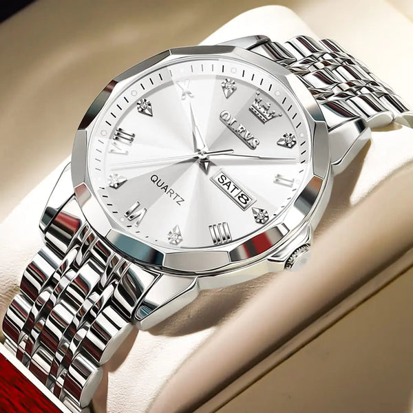 OLEVS Elegant Silver: Two-Tone Men’s Diamond Watch