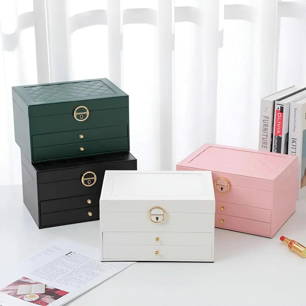 PU Leather Jewelry Box Organizer Multi Layer Jewelry Storage Case with Compartments