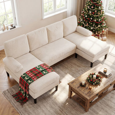 U-shaped Sectional Couch with Double Chaise for Living Room-Beige