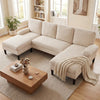 U-shaped Sectional Couch with Double Chaise for Living Room-Beige