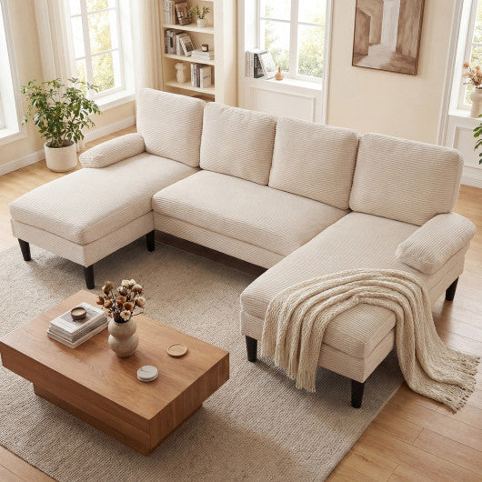 U-shaped Sectional Couch with Double Chaise for Living Room-Beige
