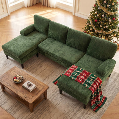 U-shaped Sectional Couch with Double Chaise for Living Room-Green