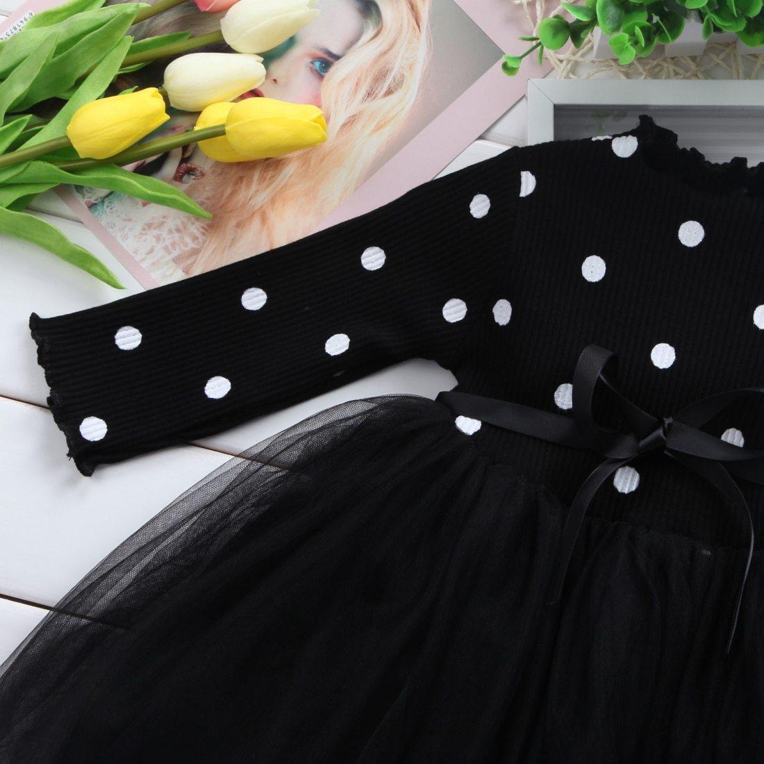 Princess Long sleeve Baby Girl Dress Newborn Infant Baby Girl Clothes WIth Bow And Dot Tutu Ball Gown Party Dresses Baby Kid Girl clothes In Elegant Style