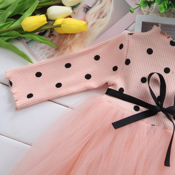 Princess Long sleeve Baby Girl Dress Newborn Infant Baby Girl Clothes WIth Bow And Dot Tutu Ball Gown Party Dresses Baby Kid Girl clothes In Elegant Style