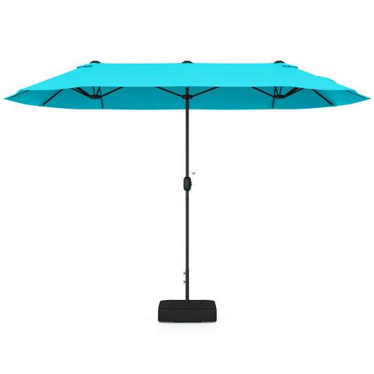 13 Feet Double-Sided Patio Twin Table Umbrella with Crank Handle-Turquoise
