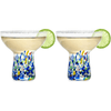 Stemless Margarita Glass – Set of 2-14OZ Luxury Hand Blown Confetti Margaritas, for Cocktails, Water, Wine, Dessert, Martini & Champagne Glasses Cinco de Mayo, Hand Blown Glass - Mexican Confetti