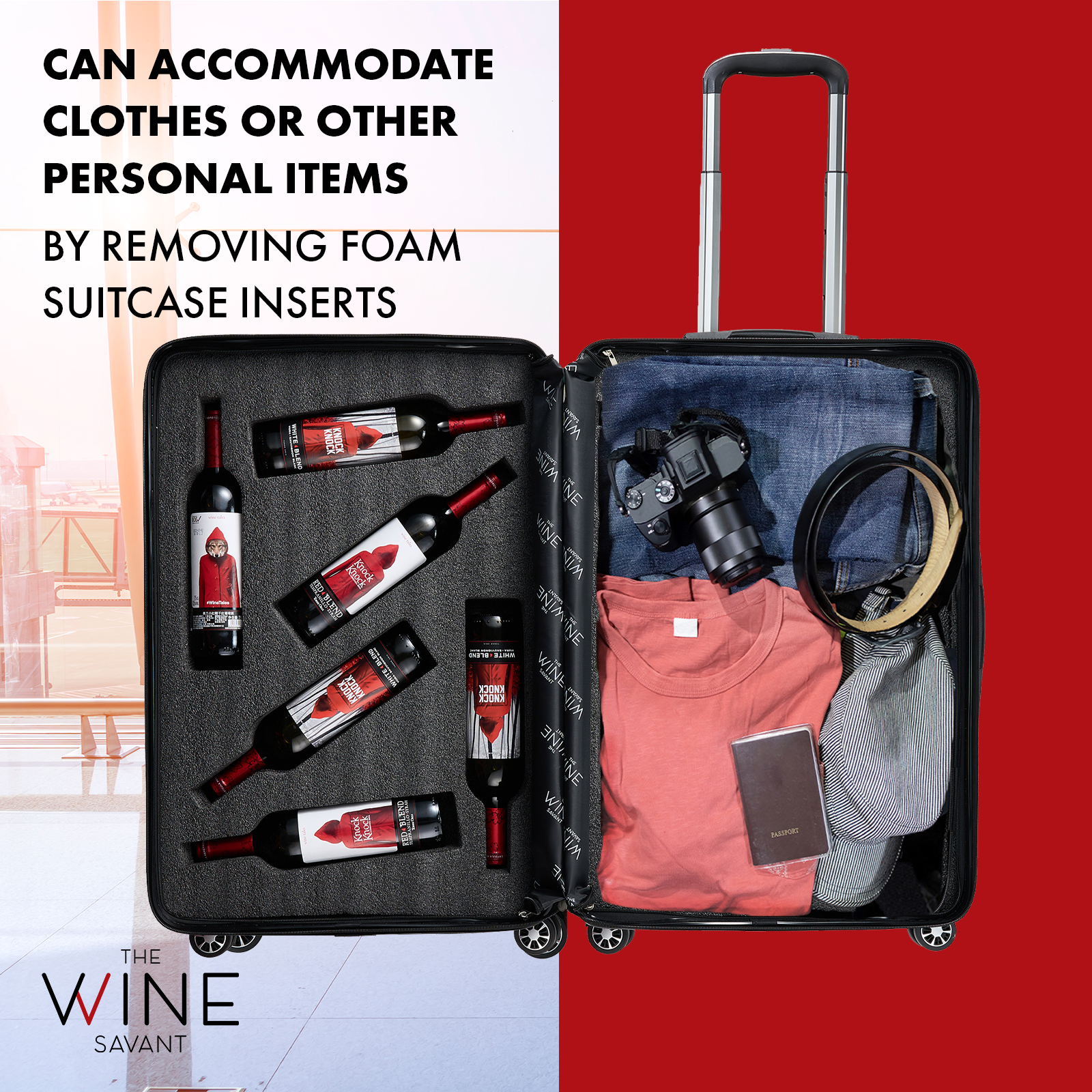 Wine Bottle Suitcase | Holds 12 Standard 750 ML Size Bottles | Universal Airplane Luggage Case, TSA Approved Wheeled Bag For Professionals and Consumers, Gift For Wine Lovers & Connoisseurs (28 IN)