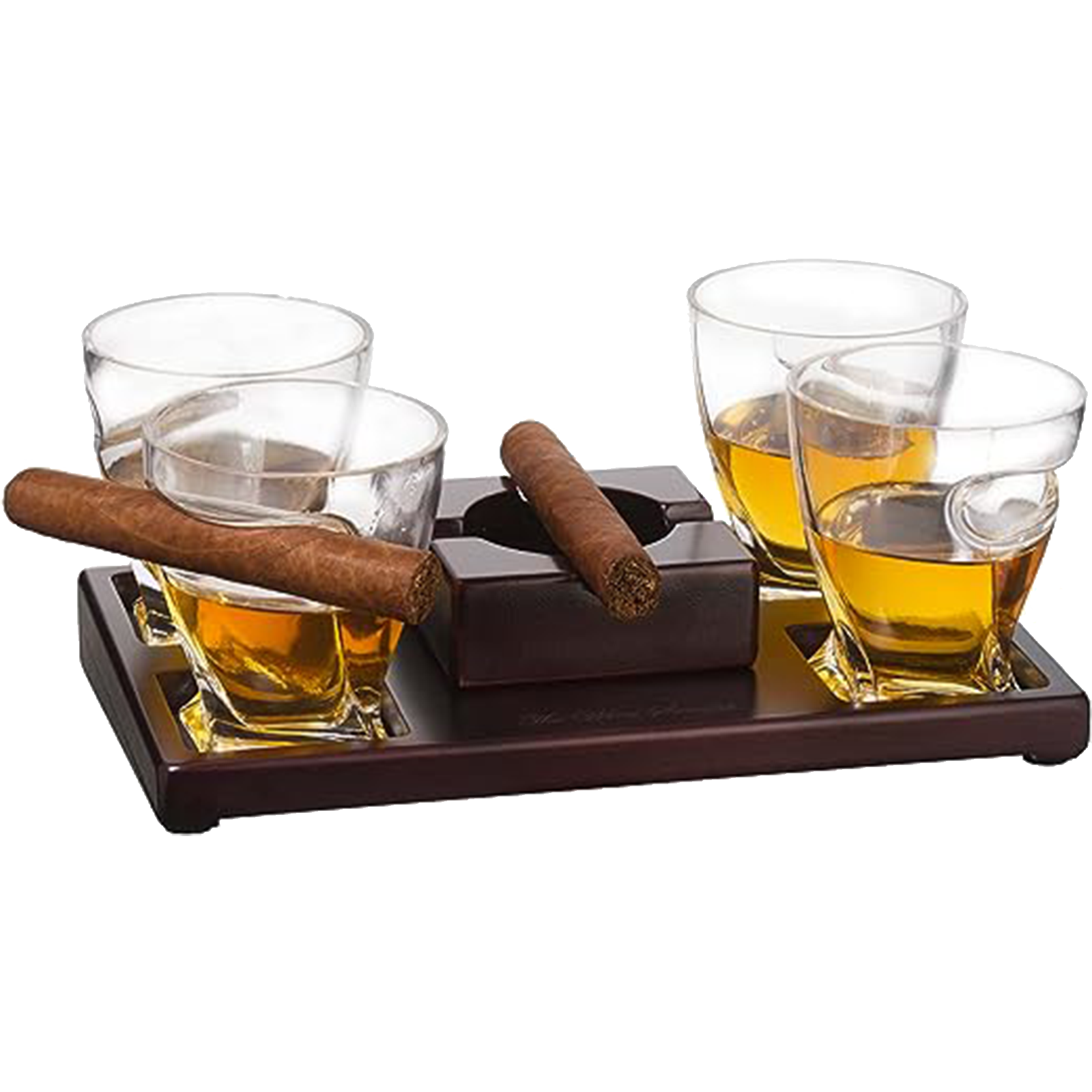 The Wine Savant Cigar Glasses Tray & Ash Tray, 4 Whiskey Cigar Glasses Slot to Hold Cigar, Whiskey Glass Gift Set, Cigar Rest, Accessory Set Gift for Dad, Men Home Office Decor Gifts, Man Cave