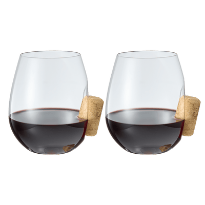 Corked Stemless Wine Glasses | Set of 2 | Stuck In The Glass Wine Cork Cocktail Glassware, Enthusiast Gift, Artisanal Crystal Glassware - Gift Idea for Him, Her, Wine Lover, Housewarming (19.6 OZ)