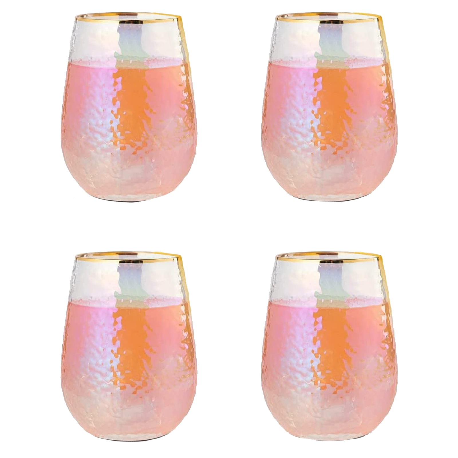 Festive Lustered Iridescent Stemless Wine & Water Glasses - Set of 4-100% Glass 15oz Mouthblown Colorful Glasses - Anniversaries, Birthday Gift, Cocktail Party Radiance - Water, Whiskey, Juice, Gift