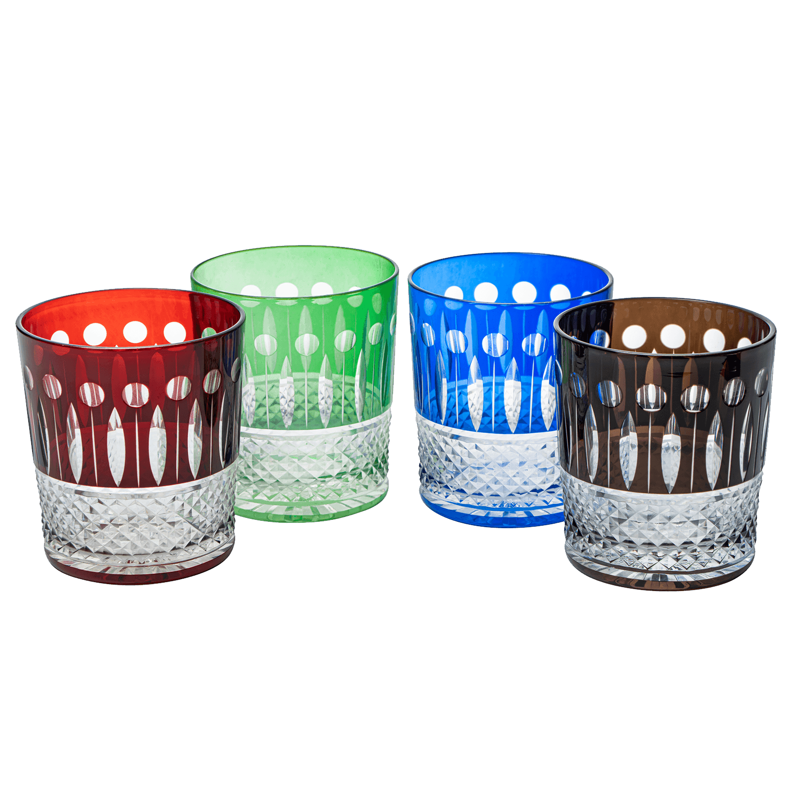 The Wine Savant Crystal Italian Multicolor Design Cups -Set of 4 Whiskey Glasses 8oz 3.5