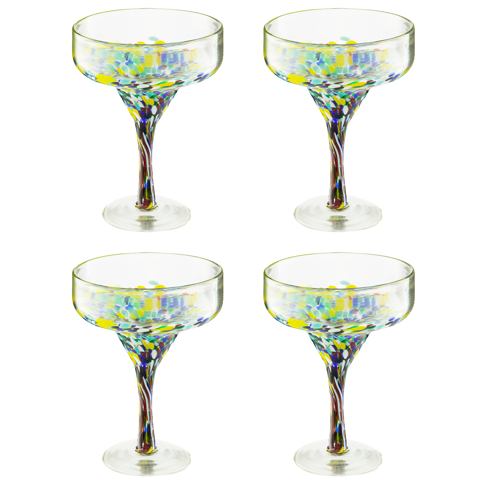 The Wine Savant Mexican Design Hand Blown Margarita Glass – Set of 4 Luxury Hand Blown Confetti Margarita Glasses (16 oz) (Confetti Margarita Glasses)