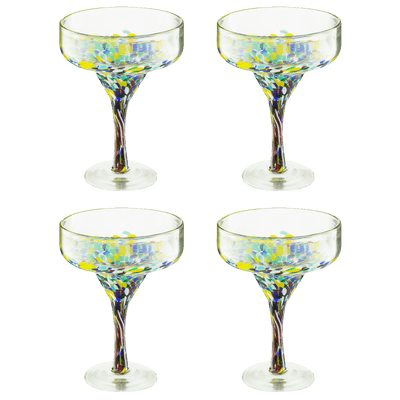 The Wine Savant Mexican Design Hand Blown Margarita Glass – Set of 4 Luxury Hand Blown Confetti Margarita Glasses (16 oz) (Confetti Margarita Glasses)