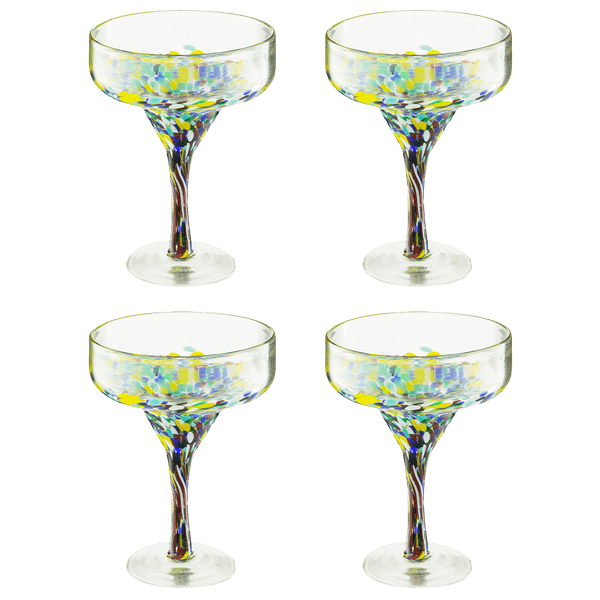 The Wine Savant Mexican Design Hand Blown Margarita Glass – Set of 4 Luxury Hand Blown Confetti Margarita Glasses (16 oz) (Confetti Margarita Glasses)