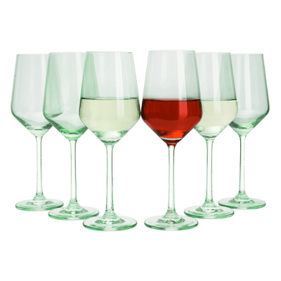 Green Colored Wine Glass Set, 12oz Glasses Set of 6 - Wedding Mint Green, Gift, Baby Shower Gender Reveal Decor Baby Unique Italian Style Tall Stemmed for White & Red Wine Elegant Glassware Color