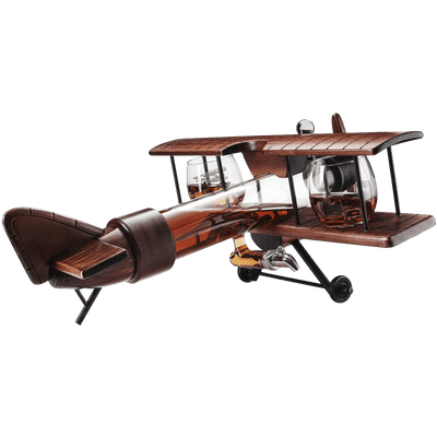 Whiskey & Wine Decanter Airplane Set and Glasses Antique Wood Airplane - The Wine Savant Whiskey Gift Set and 2 Airplane Glasses, Pilot Gift Moving Parts- Alcohol Related Gift, BAR DECOR Large 21