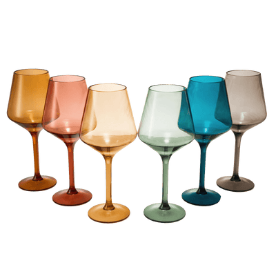 European Style Crystal, Stemmed Wine Glasses, Acrylic Glasses Tritan Drinkware, Unbreakable Muted Color | Set of 6 | Shatterproof BPA-free plastic, Reusable, All Purpose Glassware, Hand Wash Only 15oz