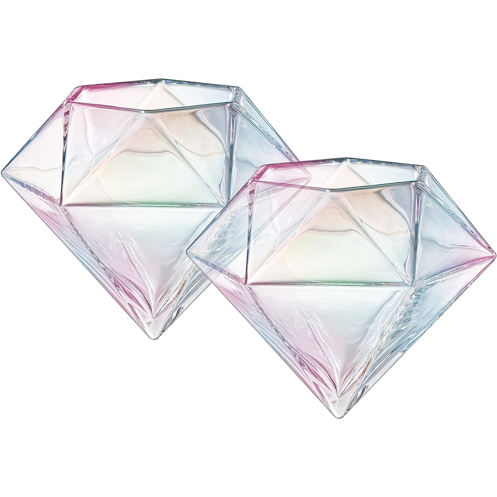 Set of 2 Iridescent Diamond Whiskey & Wine Glasses 10oz - Wine, Whiskey, Water, Diamond Shaped, Diamonds Collection Sparkle Patented Wine Savant - Stands Alone, Or on Stand