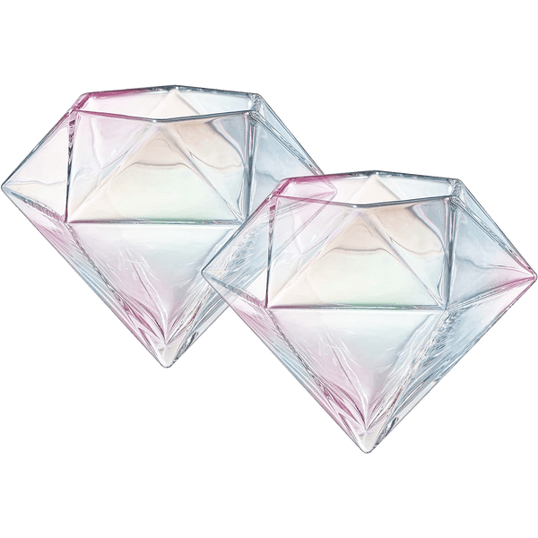 Set of 2 Iridescent Diamond Whiskey & Wine Glasses 10oz - Wine, Whiskey, Water, Diamond Shaped, Diamonds Collection Sparkle Patented Wine Savant - Stands Alone, Or on Stand
