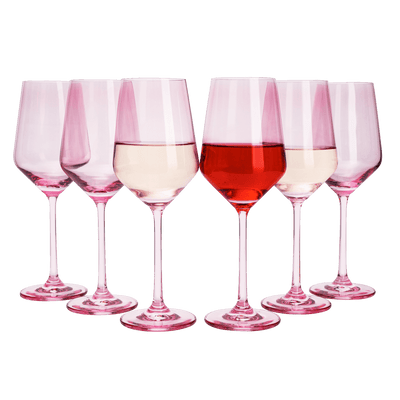 Colored Wine Glass Set,12 oz Glasses Set of 6, Unique Italian Style Tall Stemmed for White & Red Wine, Water, Margarita Glasses, Color Tumbler, Gift, Viral Beautiful Glassware (Blush Pink)