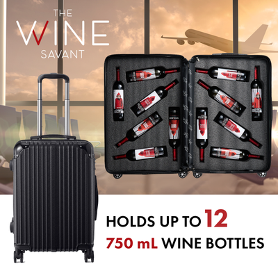Wine Bottle Suitcase | Holds 12 Standard 750 ML Size Bottles | Universal Airplane Luggage Case, TSA Approved Wheeled Bag For Professionals and Consumers, Gift For Wine Lovers & Connoisseurs (28 IN)