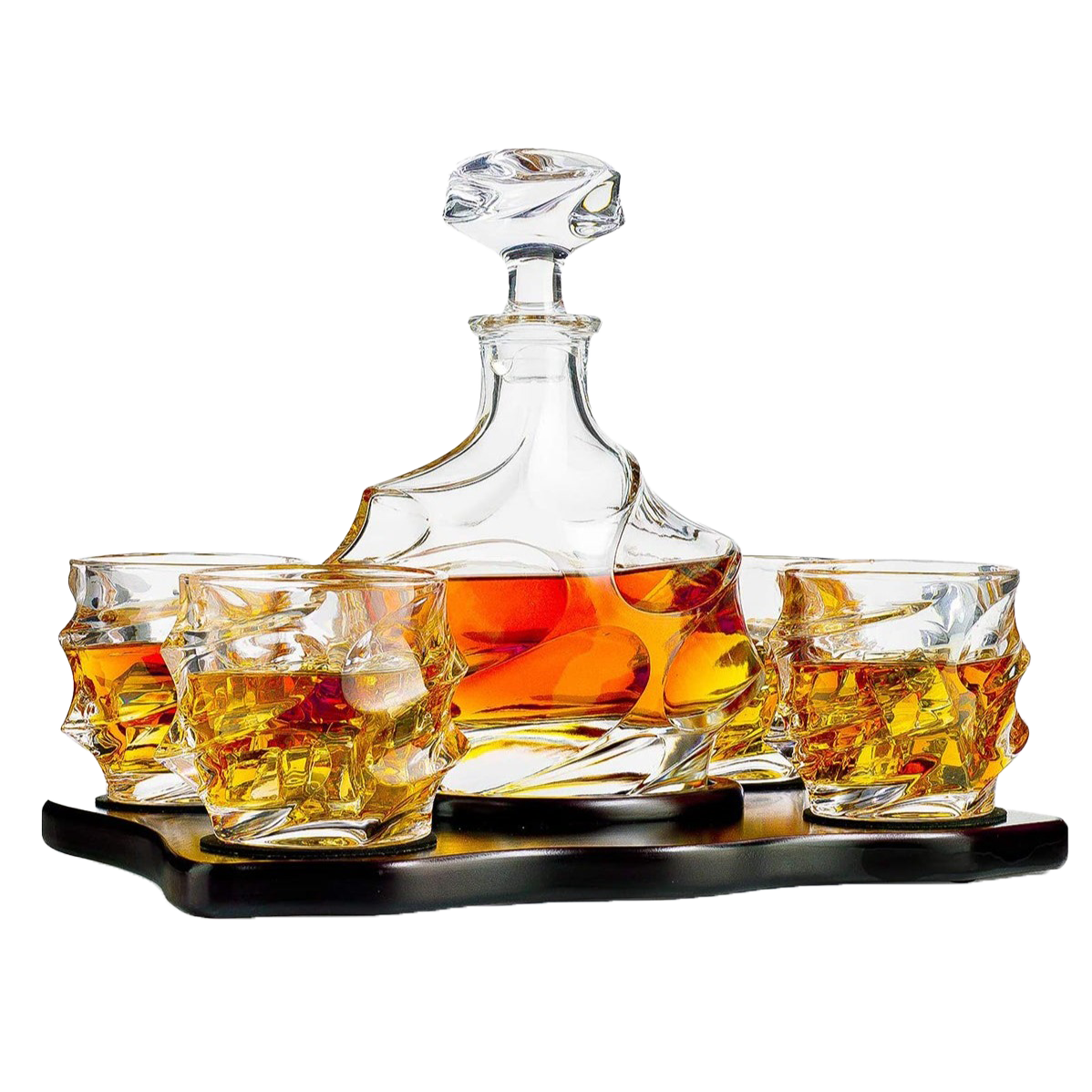 The Wine Savant Wine and Whiskey Mountain Decanter with 4 Glasses and Wood Tray 750 ML