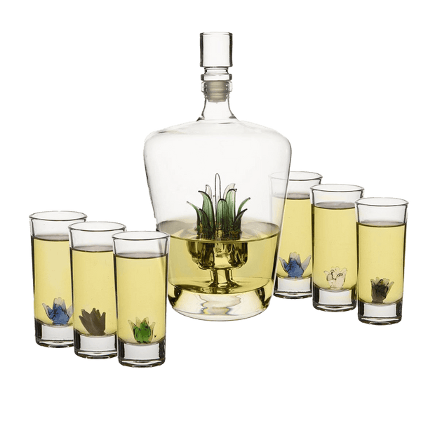 Tequila Decanter Tequila Glasses Set with Agave Decanter and 6 Agave Sipping Shot Glass, Perfect for Gifts for Tequila Lovers, 25 Ounce Bottle, 3 Ounce Tequila Party Decorations Cinco De Mayo (Agave)