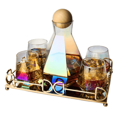Diamond Iridescent Glass Diamond Decanter and Glasses Set, The Wine Savant Rainbow Iridescent Comes With A Diamond Decanter 4 Whiskey/Wine Diamond Glasses, 1 Tray and a Perfect Box