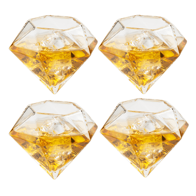 Set of 4 Diamond Whiskey & Wine Glasses 10oz - Wine, Whiskey, Water, Diamond Shaped, Diamonds Collection Sparkle Patented Wine Savant - Stands Alone, Or on Stand
