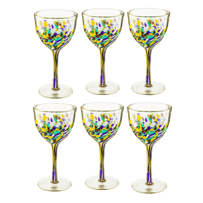 The Wine Savant Recycled Glass Wine Glasses - Mexican Wine Glasses Set of 6, Mexican Luxury Hand Blown Wine and Water Glasses (8 ounces each) Cobalt Cinco De Mayo Glasses - Confetti Wine Glasses