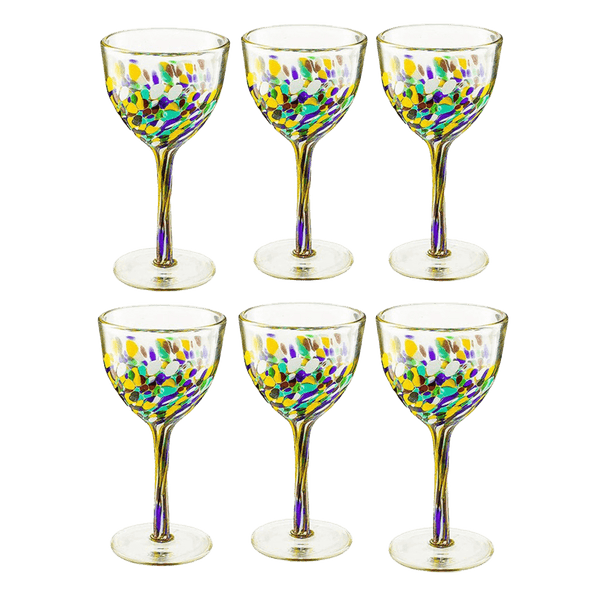 The Wine Savant Recycled Glass Wine Glasses - Mexican Wine Glasses Set of 6, Mexican Luxury Hand Blown Wine and Water Glasses (8 ounces each) Cobalt Cinco De Mayo Glasses - Confetti Wine Glasses