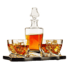 The Wine Savant Italian Crafted Crystal 5 Piece European Style Wine & Whiskey Decanter 855ml with 4 Glasses & Wood Sophisticated Tray Set Spirits, Scotch, & Bourbon Whiskey Decanter Sets for Men