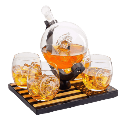 Marine Decanter Set With 4 Whiskey Glasses 1000ml Marines Gift Decanter by The Wine Savant