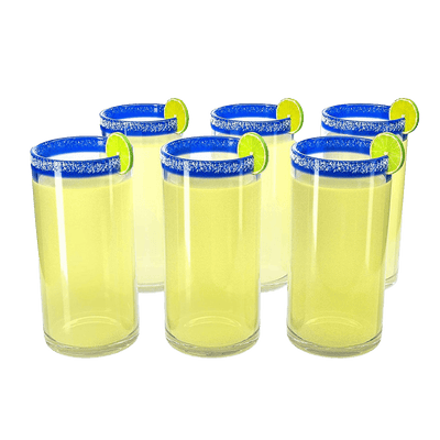 Hand Blown Mexican Drinking Glasses – Set of 6 Confetti Rock Design Glasses by The Wine Savant (Cobalt)