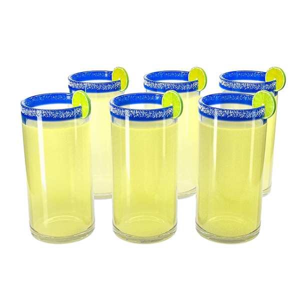 Hand Blown Mexican Drinking Glasses – Set of 6 Confetti Rock Design Glasses by The Wine Savant (Cobalt)