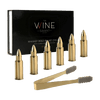 Bullet Whiskey Chillers Stones - 1.75in Whiskey Rocks by The Wine Savant Set of 6 - Stainless Steel Bullet Shaped Ice Cubes, Gift Box Come, Tongs and Storage Bag, Whiskey or Scotch Rocks (Gold)
