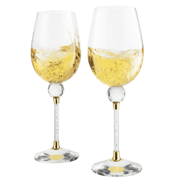 The Wine Savant Rhinestone DIAMOND Studded Wine Glasses 16 Ounces Set of 2 10-inches Tall, Gold and Laser Cut Sparkling Wine Wedding Glasses, Elegant Crystal - For Everyday, Weddings, Parties